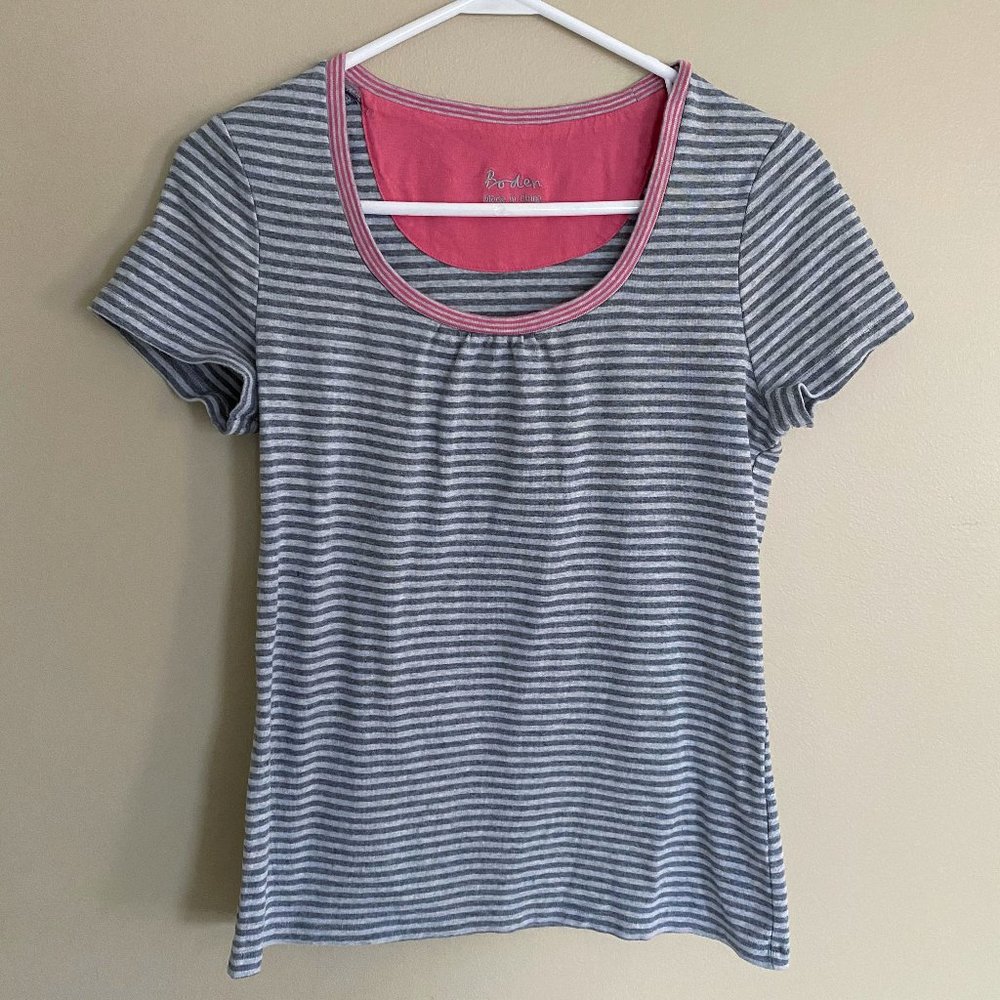 Boden gray striped scoop neck short sleeve tshirt